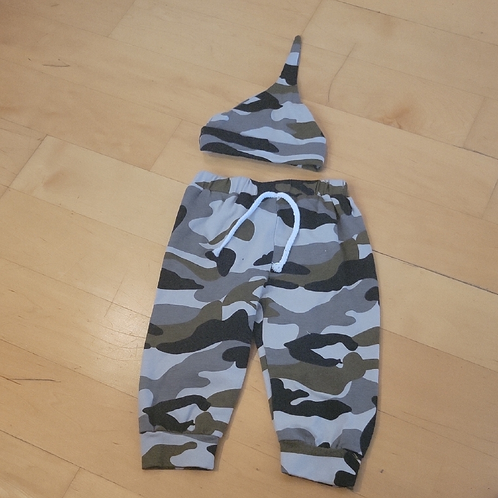 6-12 Months Army Camouflage Pants And Hat Set